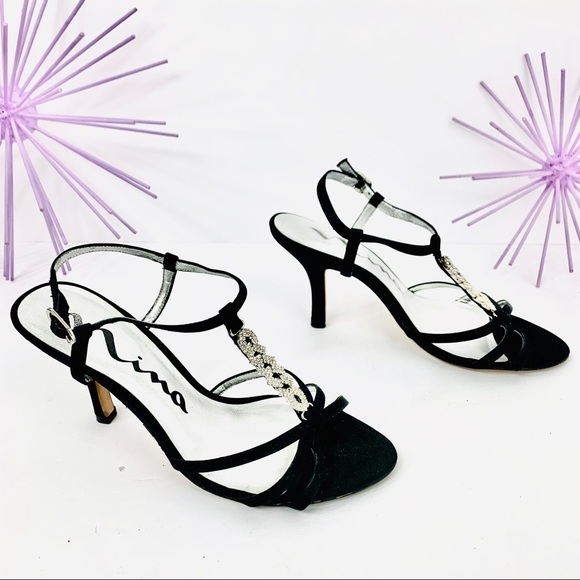 Nina / Strappy Ankle Faux Diamond T Strap Heel - Picture 3 of 7